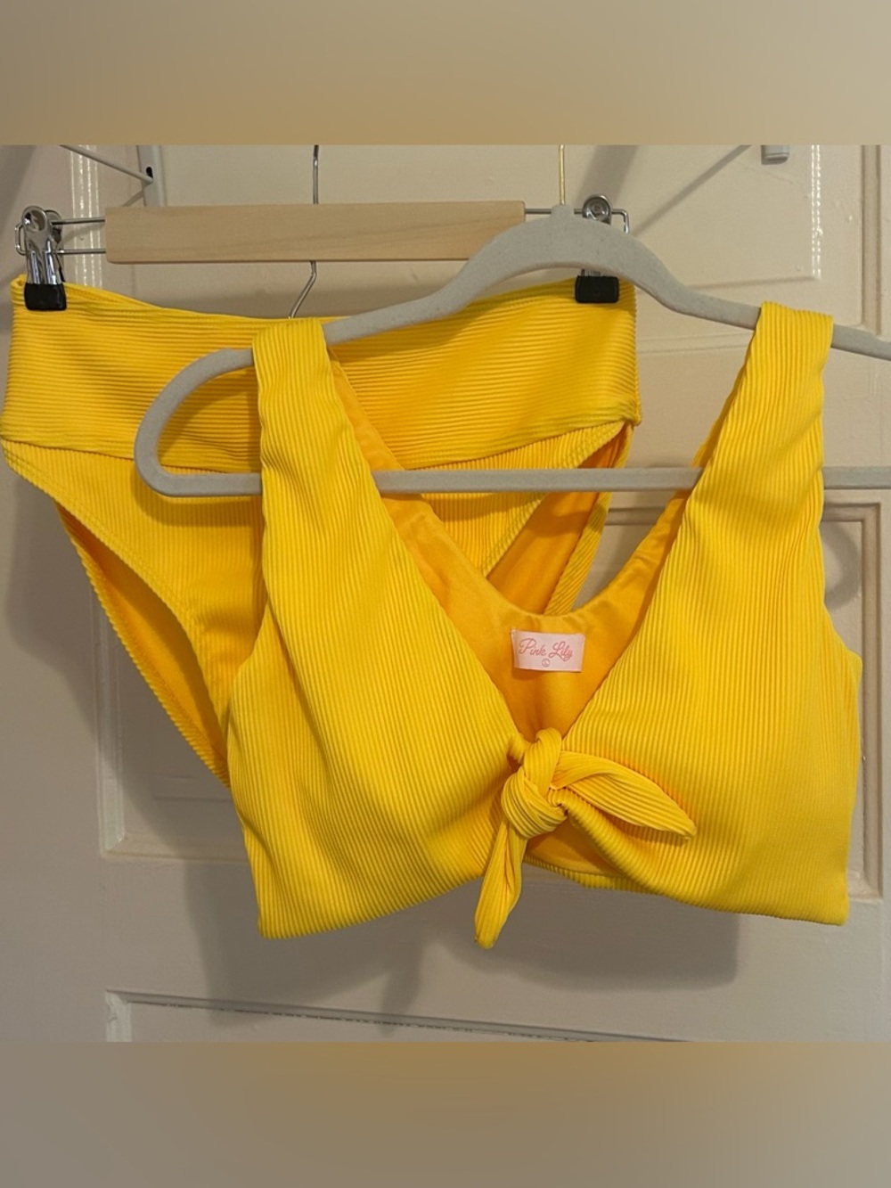 NWT Yellow Ribbed Tie-Front Bikini Top & Bottom Set